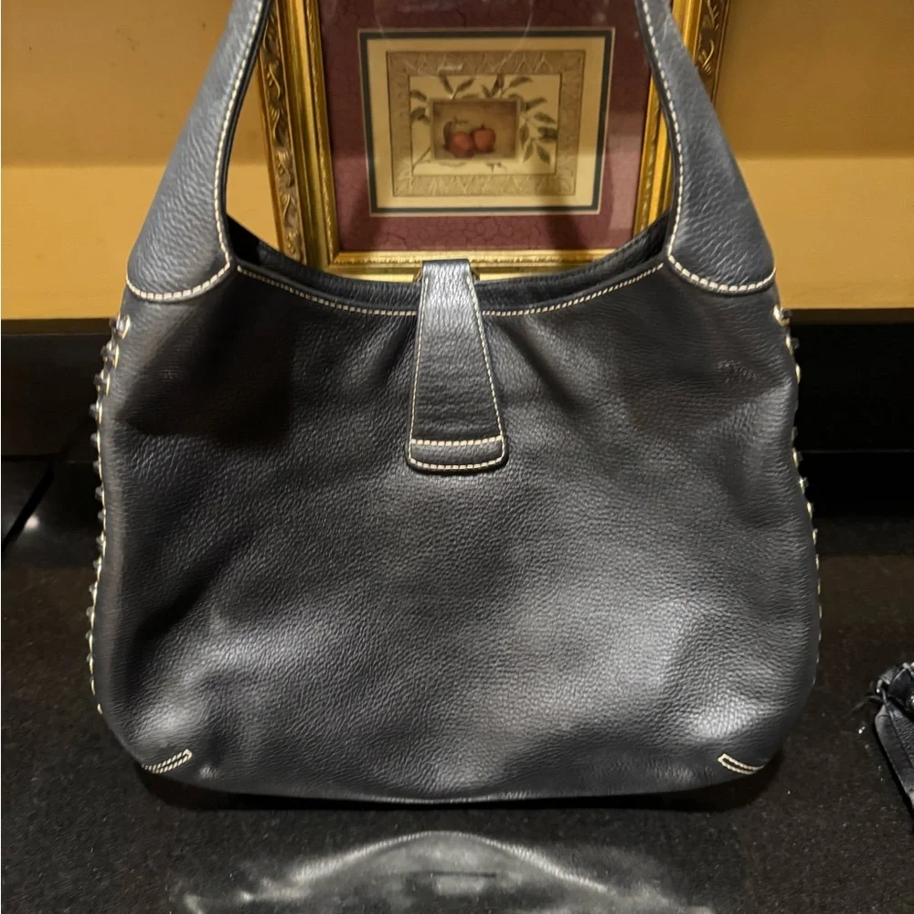 Dooney & Bourke Black Pebbled Leather Hobo with Silver Hardware